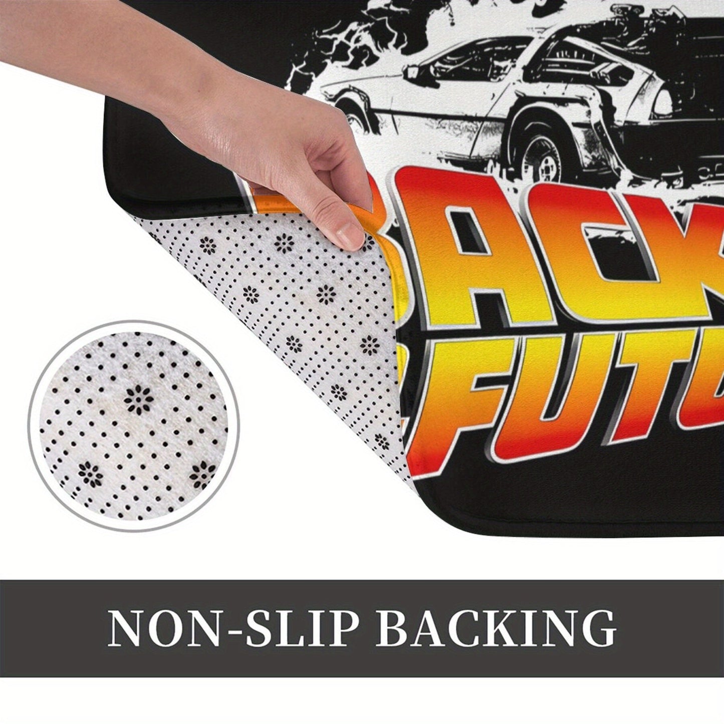 Get your hands on the Back to the Future Delorean Non-Slip Doormat! This machine washable polyester rectangle mat is lightweight and perfect for your bathroom or living room. Made by machine, this welcome rug is a great addition to your home decor -