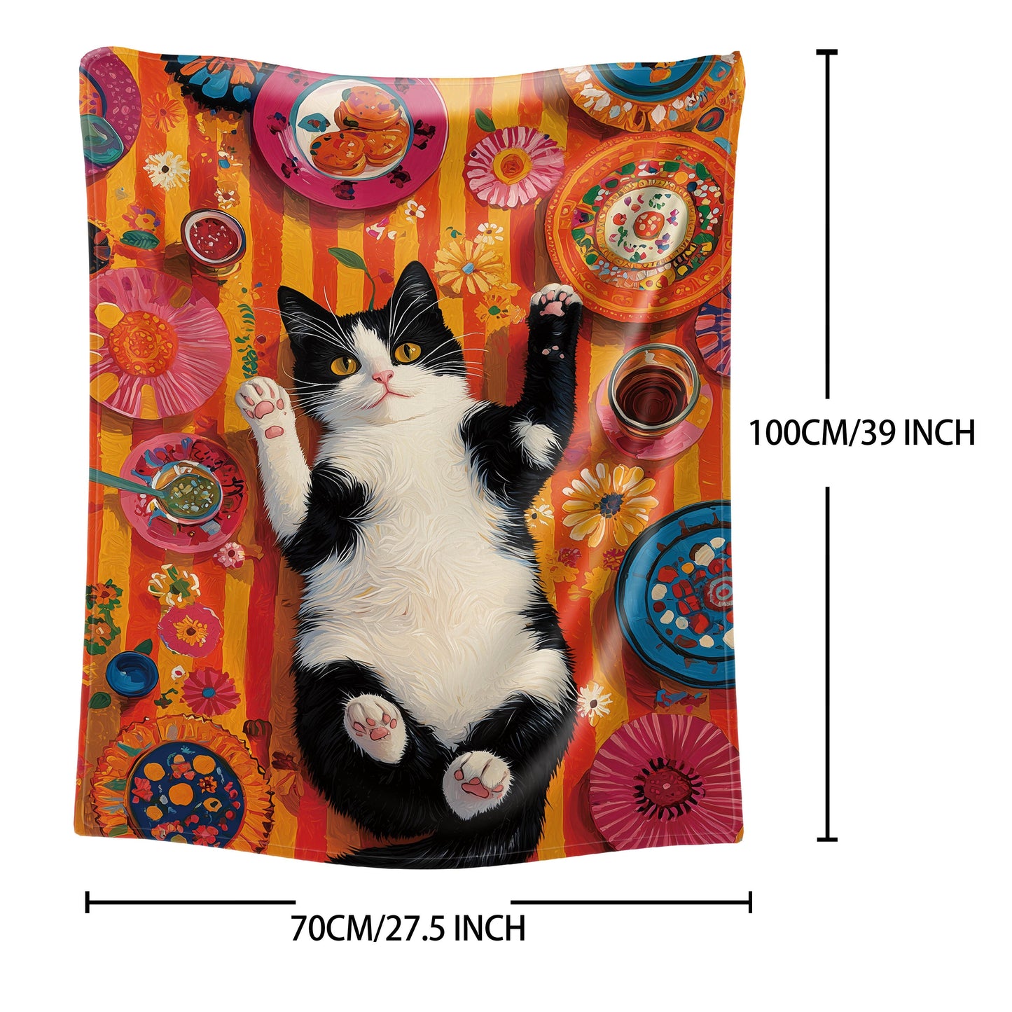 Softly knitted from polyester, this black and white cat print flannel throw blanket designed in a mid-century modern style is suitable for all seasons. Perfect for use on beds, sofas, in offices, or while camping, the mixed color oil painting design adds