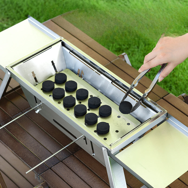 Durable Stainless Steel Portable BBQ Grill - Convenient, Foldable Charcoal Grill for Outdoor Camping & Picnics, Quick One-Click Assembly