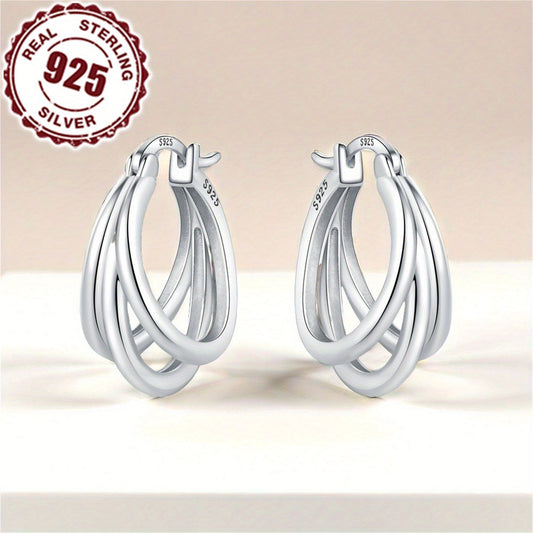 Women's Elegant Triple Hoop Earrings in 925 Sterling Silver, Timeless and Chic Style, Perfect for Everyday and Holiday Fashion, Hypoallergenic Pure Silver Ear Hooks, Suitable for Year-round Wear