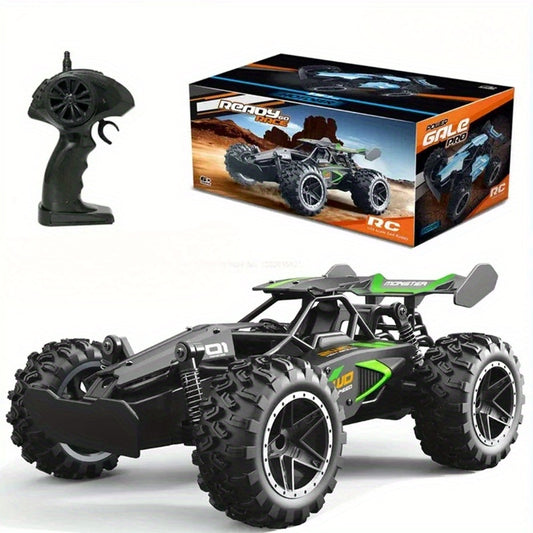 RC Monster Truck SUV with 2.4GHz remote control, 1:18 scale off-road vehicle, fantasy themed, battery/USB powered, weather-resistant, with rechargeable 500mAh battery, non-wireless control.