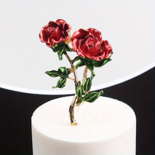 Chic Retro Rose Brooch adorned with Glittering Rhinestones and Enamel Coating - One-of-a-Kind Style Statement Accessory