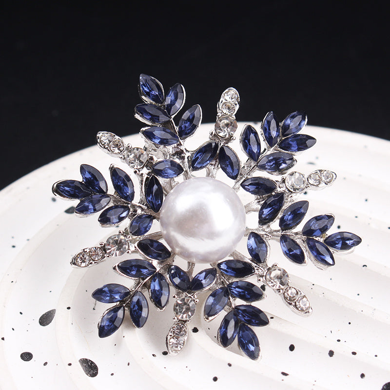 Timeless Snowflake Brooch featuring Organic Rhinestone Petals and a Lustrous Pearl Center - Chic Pin for Stylish Outfits