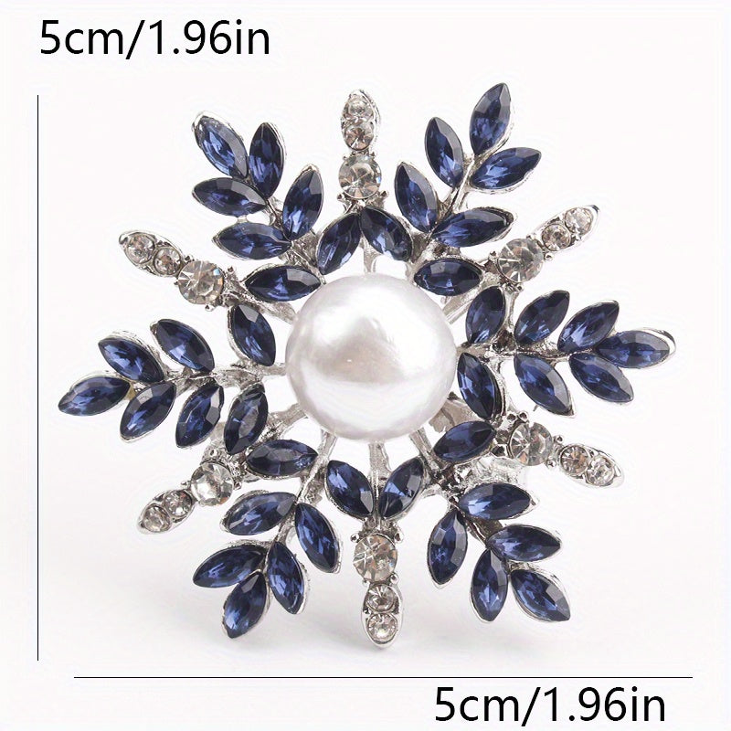 Timeless Snowflake Brooch featuring Organic Rhinestone Petals and a Lustrous Pearl Center - Chic Pin for Stylish Outfits