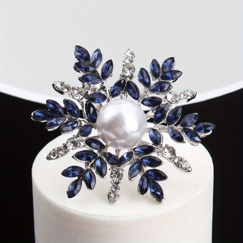 Timeless Snowflake Brooch featuring Organic Rhinestone Petals and a Lustrous Pearl Center - Chic Pin for Stylish Outfits