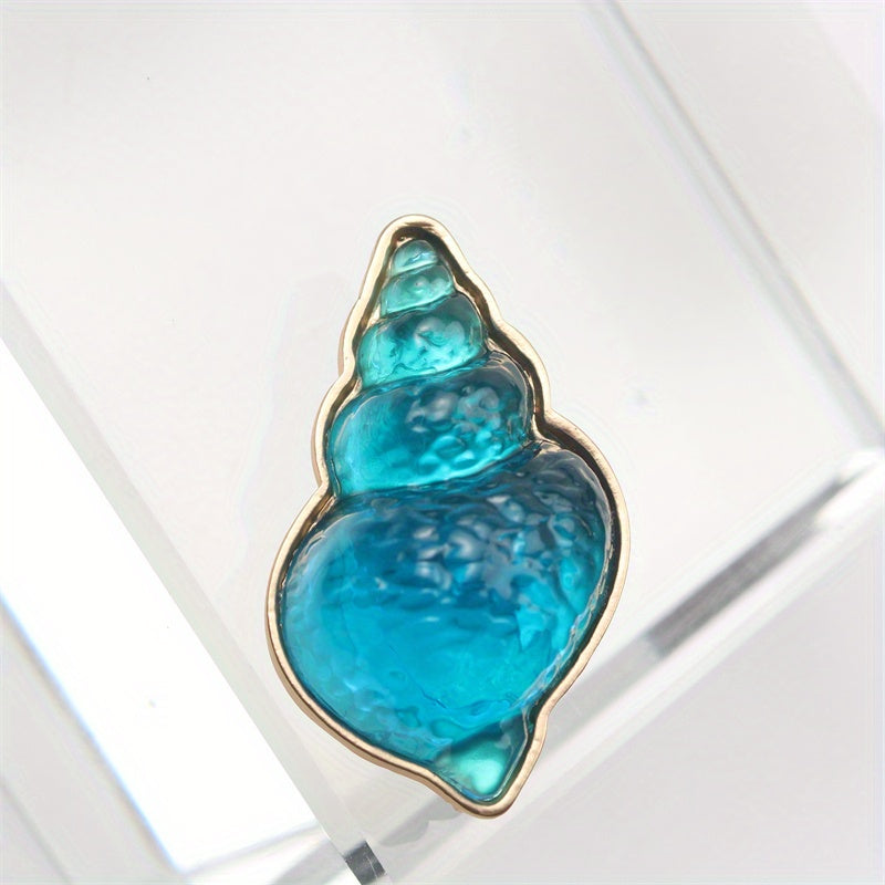 Chic & Adorable Enamel Blue Sea Snail Brooch - Distinctive Irregular Floral Design for Women's Windbreaker Coats, Perfect for Fall and Winter