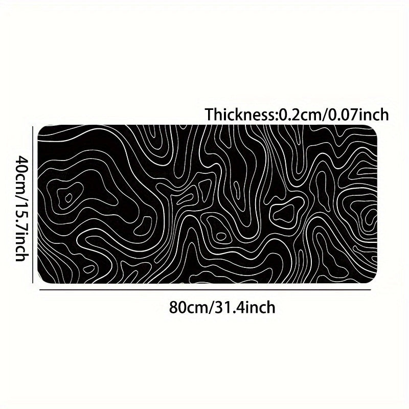 Large Black Topographic map mouse pad with non-slip base and waterproof design for gaming and office use.