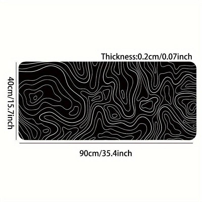 Large Black Topographic map mouse pad with non-slip base and waterproof design for gaming and office use.