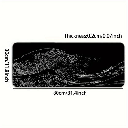 Японский черноморский волновой дизайн большой игровой коврик для мыши с нескользящей резиновой основой для клавиатуры и мыши, идеален для офисного стола.