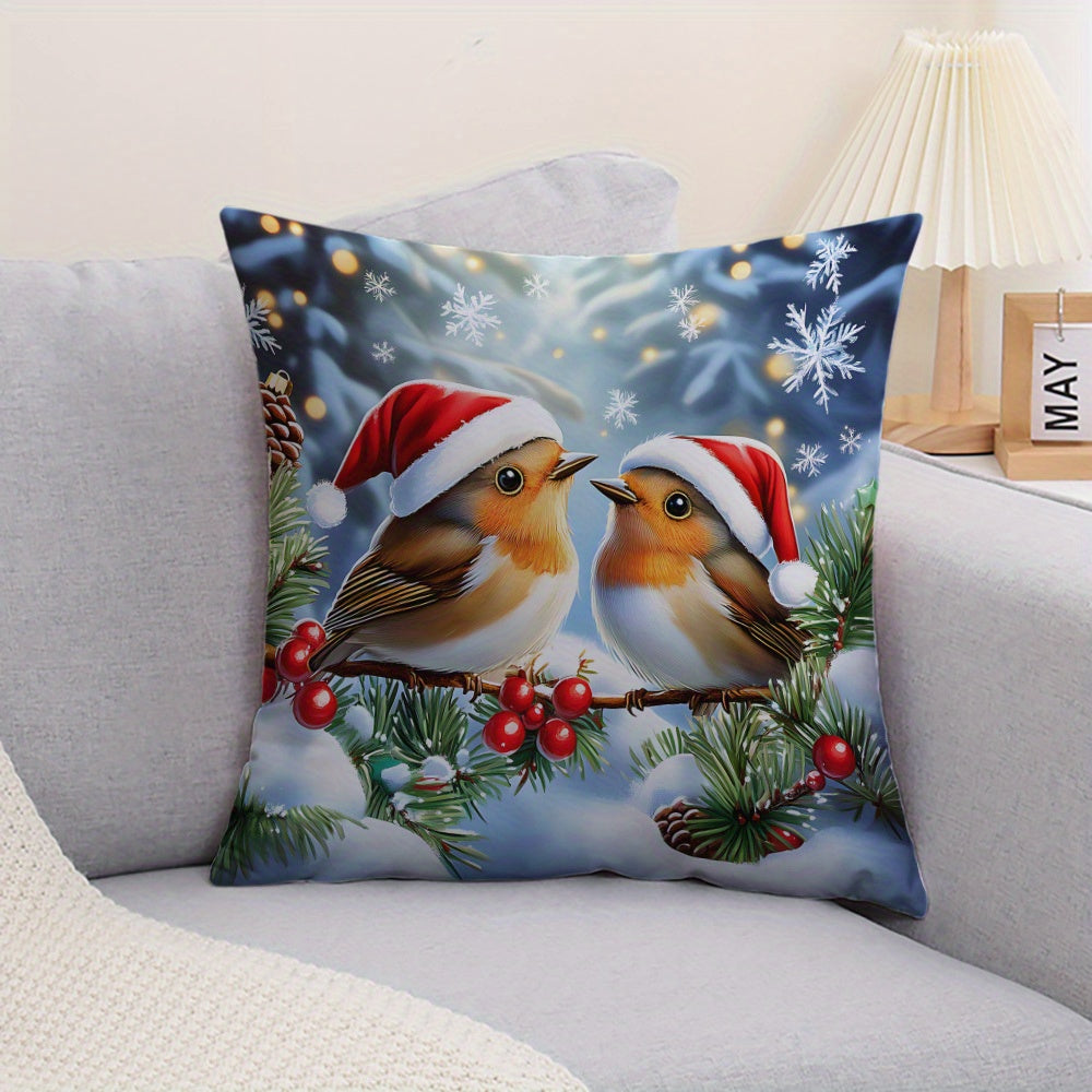 This Suige Home Christmas Bird Pattern Knit Fabric Throw Pillow Cover features a contemporary design and is made of soft short plush polyester material, ideal for adding a decorative touch to your sofa, bedroom, or any room in the house. The pillowcase