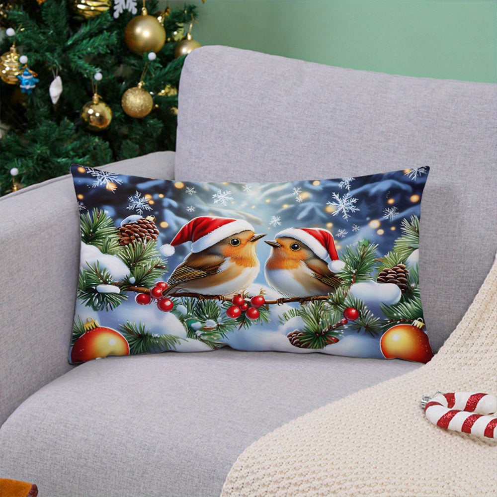 This Suige Home Christmas Bird Pattern Knit Fabric Throw Pillow Cover features a contemporary design and is made of soft short plush polyester material, ideal for adding a decorative touch to your sofa, bedroom, or any room in the house. The pillowcase