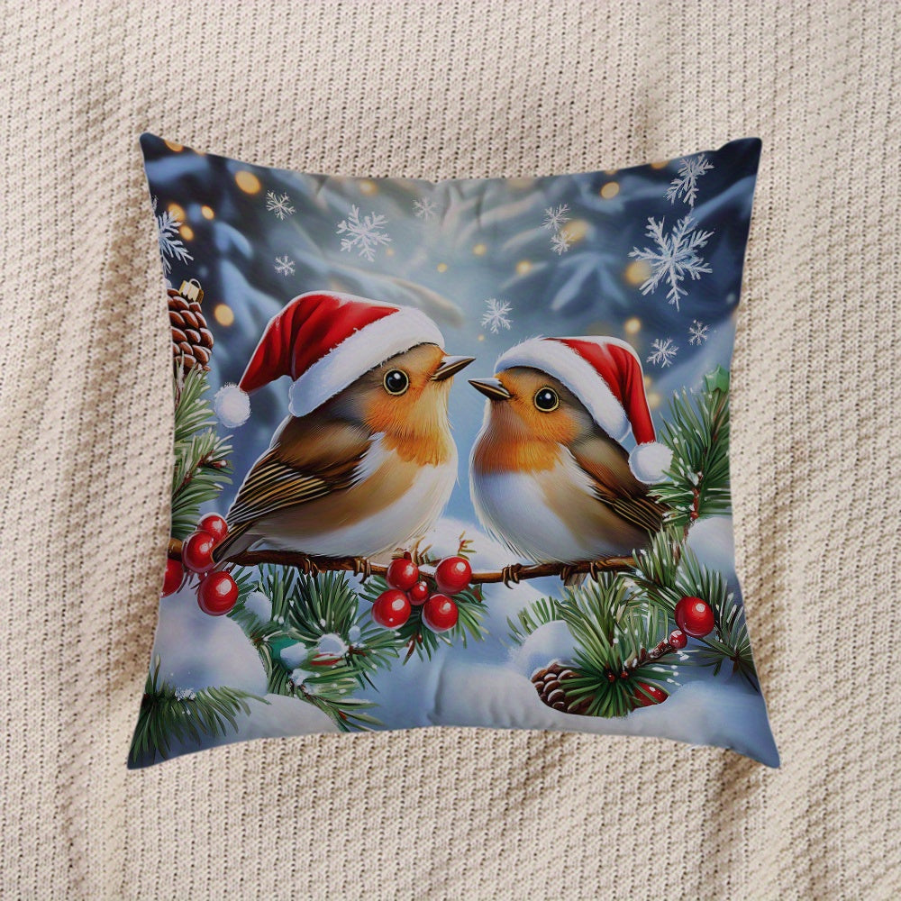 This Suige Home Christmas Bird Pattern Knit Fabric Throw Pillow Cover features a contemporary design and is made of soft short plush polyester material, ideal for adding a decorative touch to your sofa, bedroom, or any room in the house. The pillowcase