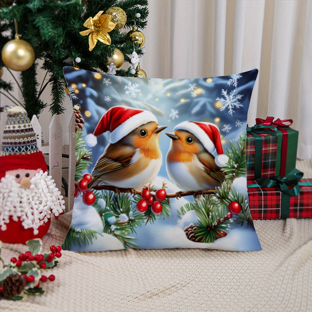 This Suige Home Christmas Bird Pattern Knit Fabric Throw Pillow Cover features a contemporary design and is made of soft short plush polyester material, ideal for adding a decorative touch to your sofa, bedroom, or any room in the house. The pillowcase