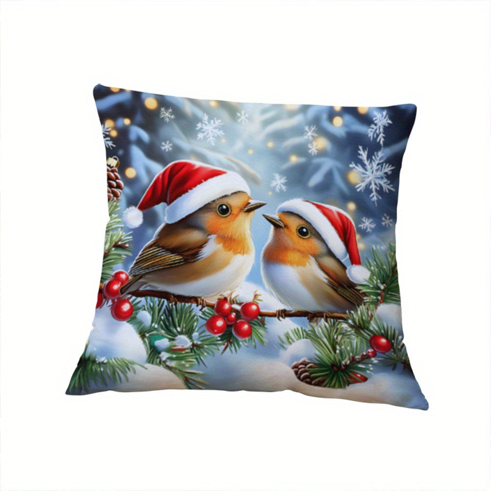 This Suige Home Christmas Bird Pattern Knit Fabric Throw Pillow Cover features a contemporary design and is made of soft short plush polyester material, ideal for adding a decorative touch to your sofa, bedroom, or any room in the house. The pillowcase