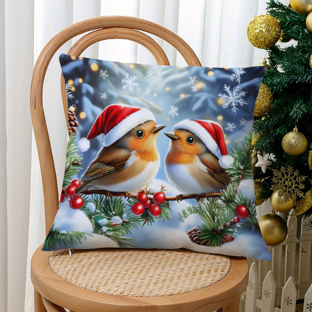 This Suige Home Christmas Bird Pattern Knit Fabric Throw Pillow Cover features a contemporary design and is made of soft short plush polyester material, ideal for adding a decorative touch to your sofa, bedroom, or any room in the house. The pillowcase