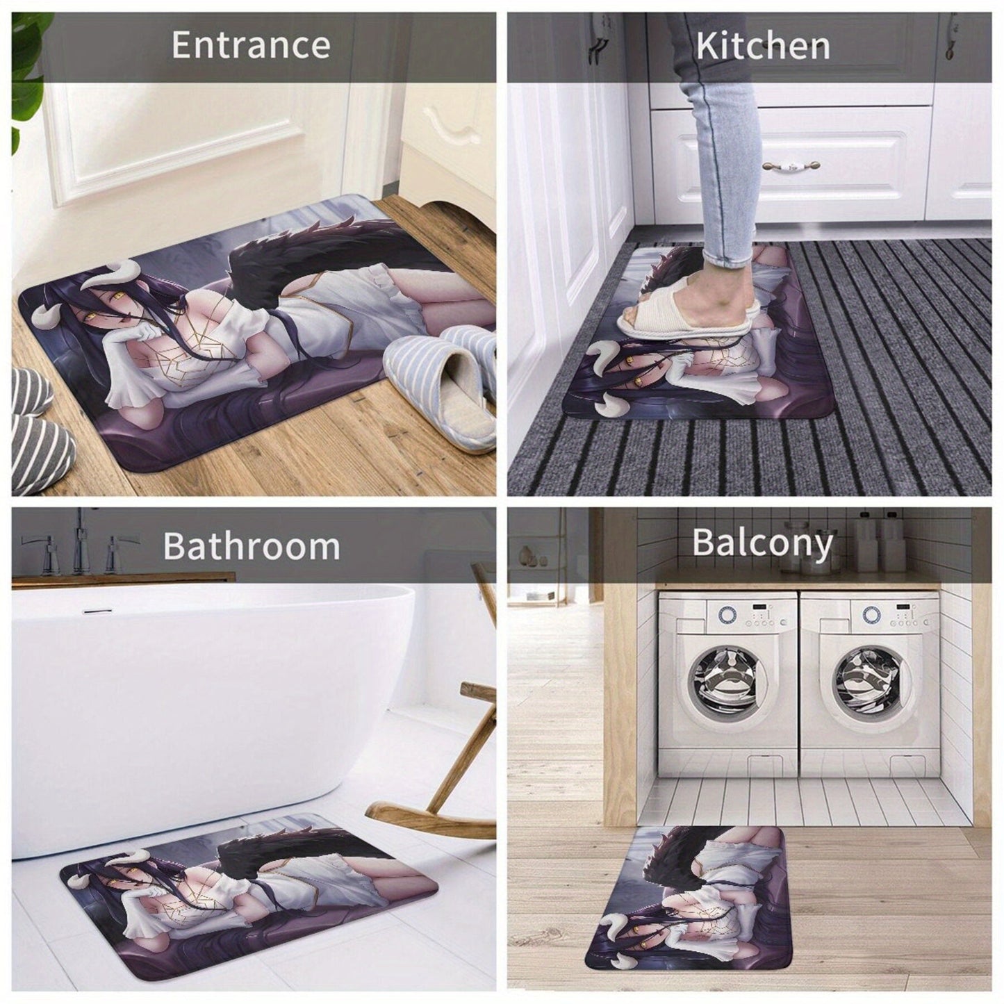 1PCS Albedo Anime Design Polyester Rectangle Doormat, Lightweight and Non-Slip with Machine Washable Indoor Carpet Mat for Home Decor