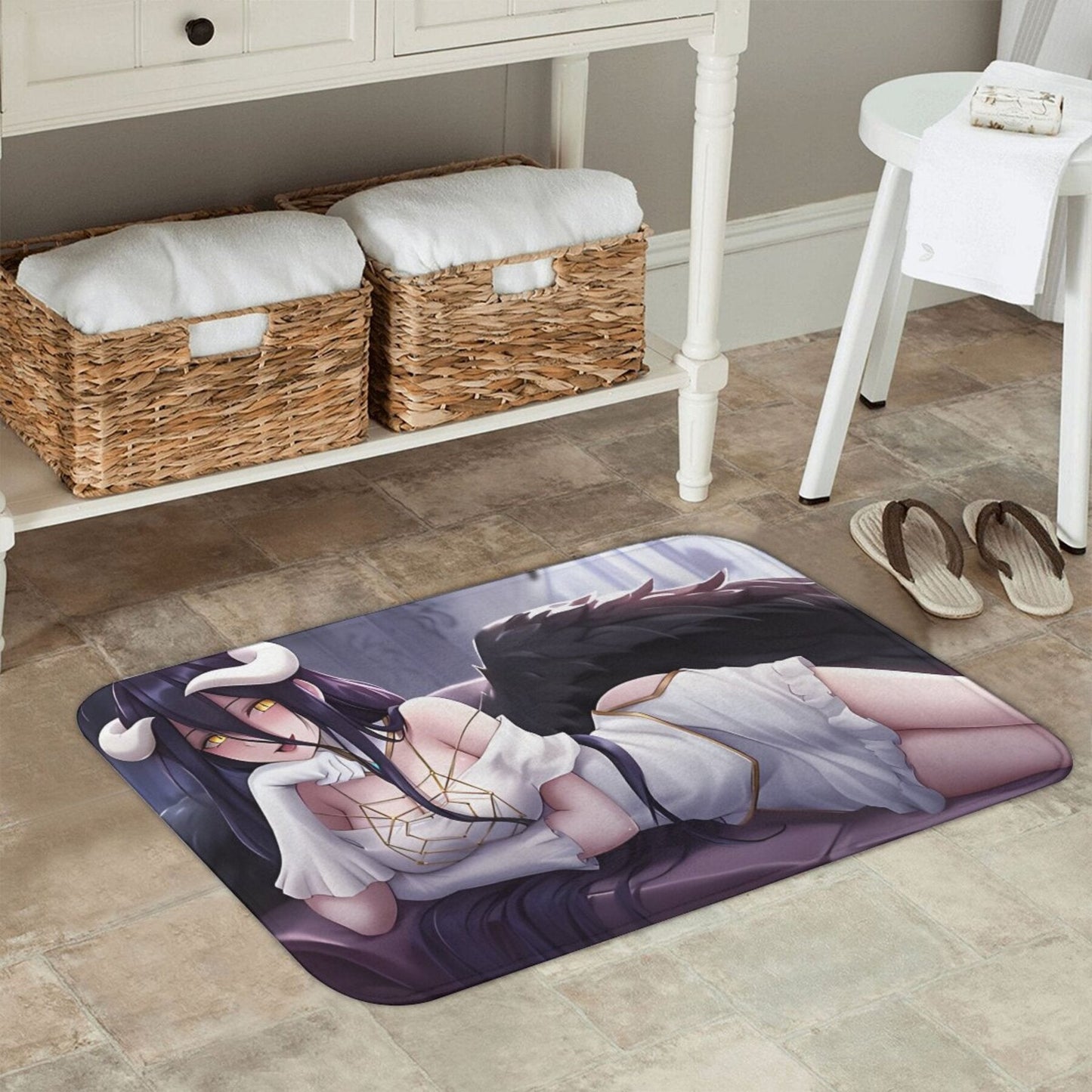 1PCS Albedo Anime Design Polyester Rectangle Doormat, Lightweight and Non-Slip with Machine Washable Indoor Carpet Mat for Home Decor