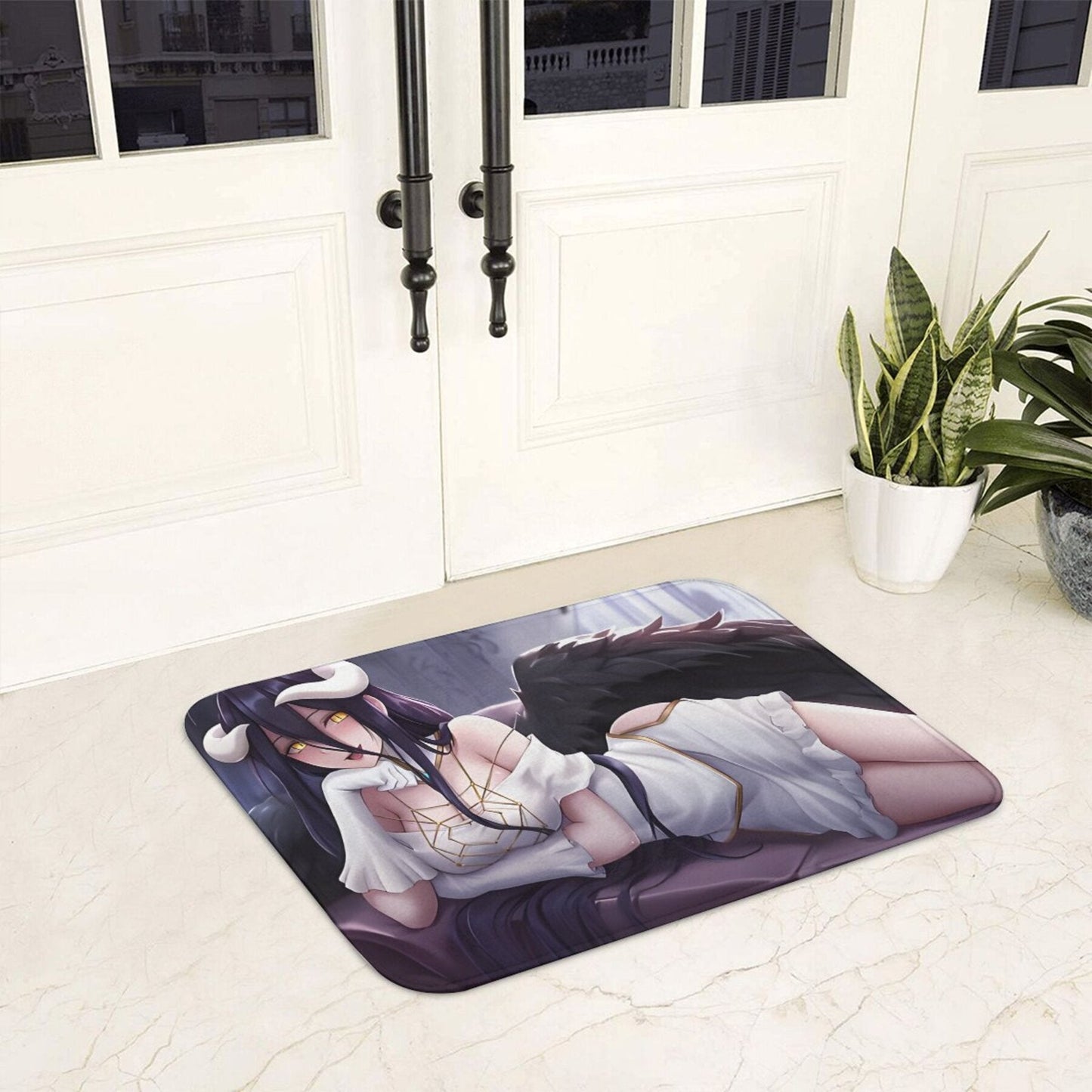 1PCS Albedo Anime Design Polyester Rectangle Doormat, Lightweight and Non-Slip with Machine Washable Indoor Carpet Mat for Home Decor