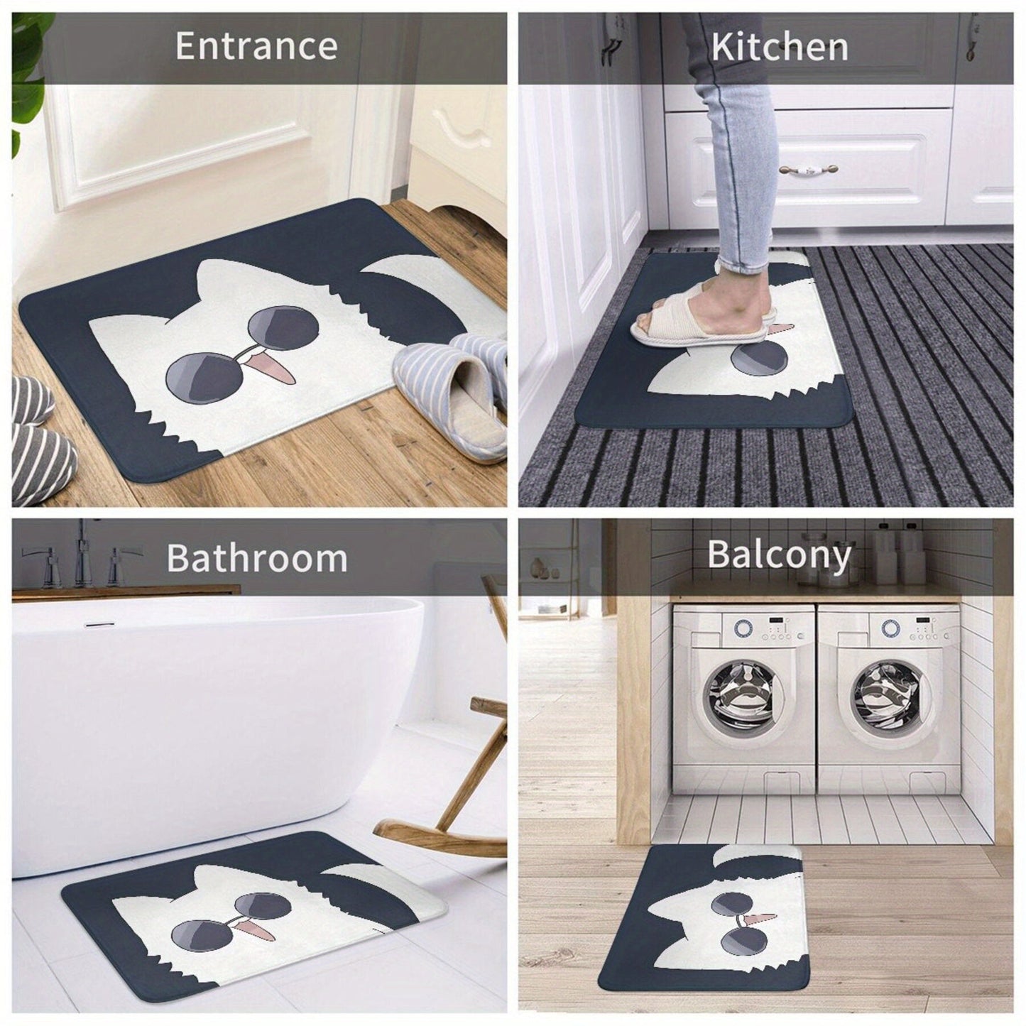 Rectangle Gojo Cat Cartoon Design Non-Slip Polyester Doormat - Lightweight Kitchen Mat, Machine Washable Hallway Entrance Door Rug, Bedroom Decorative Carpet with Anti-Skid Backing