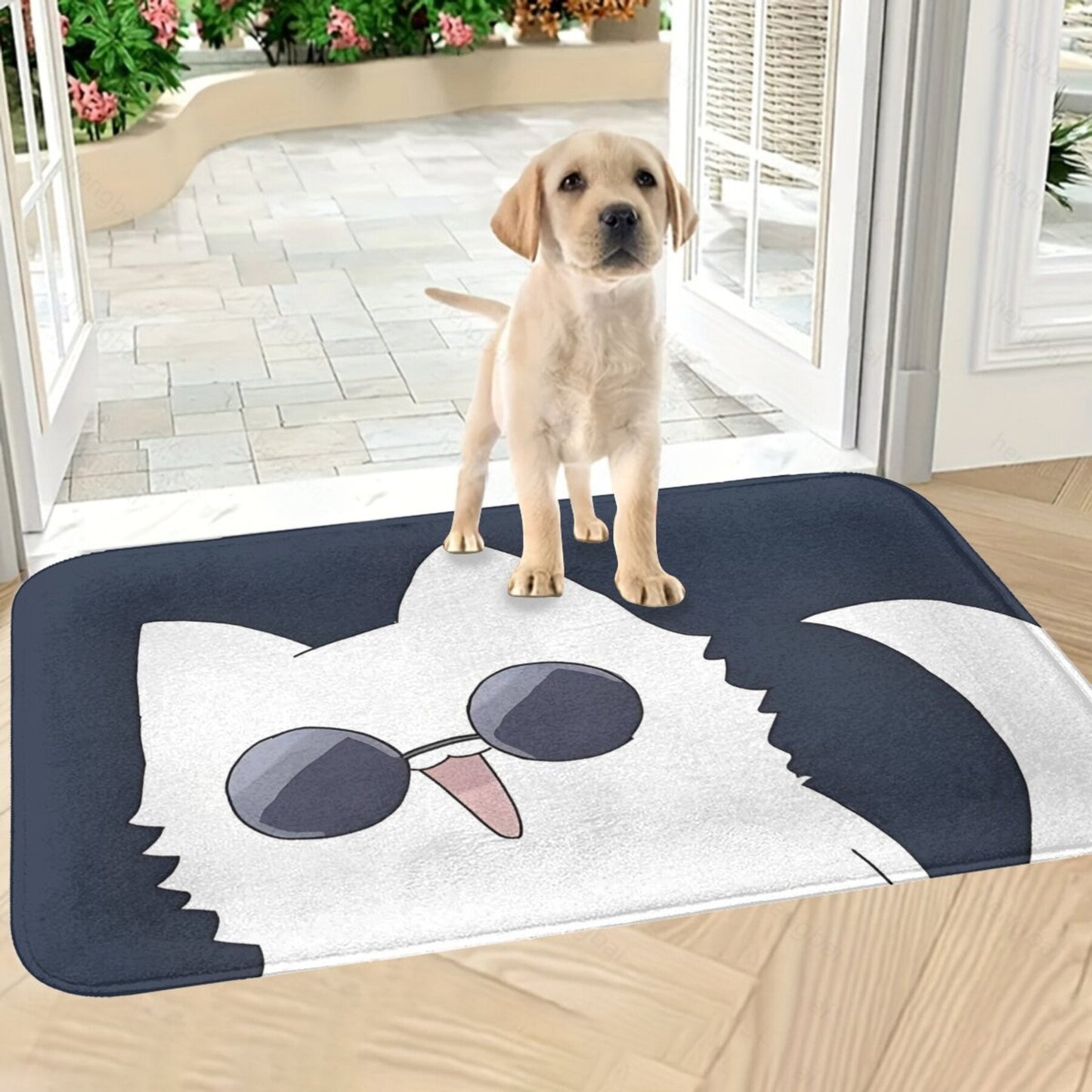 Rectangle Gojo Cat Cartoon Design Non-Slip Polyester Doormat - Lightweight Kitchen Mat, Machine Washable Hallway Entrance Door Rug, Bedroom Decorative Carpet with Anti-Skid Backing