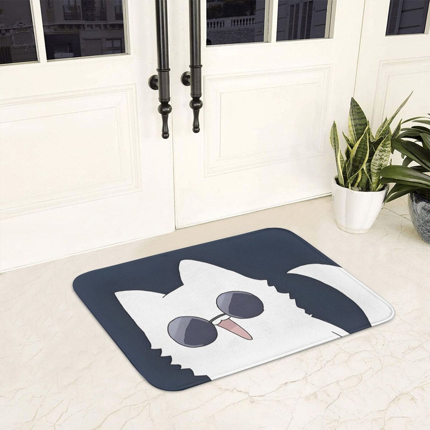 Rectangle Gojo Cat Cartoon Design Non-Slip Polyester Doormat - Lightweight Kitchen Mat, Machine Washable Hallway Entrance Door Rug, Bedroom Decorative Carpet with Anti-Skid Backing