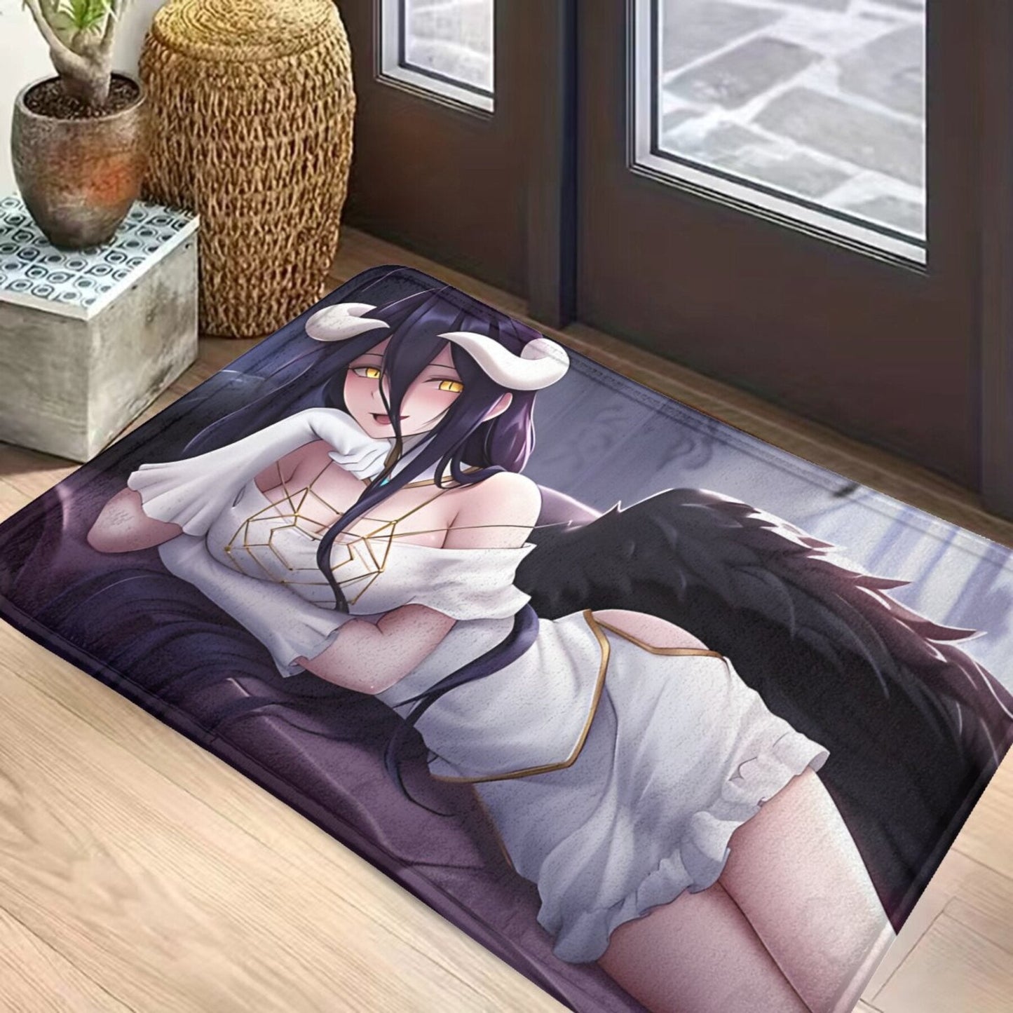 1PCS Albedo Anime Design Polyester Rectangle Doormat, Lightweight and Non-Slip with Machine Washable Indoor Carpet Mat for Home Decor