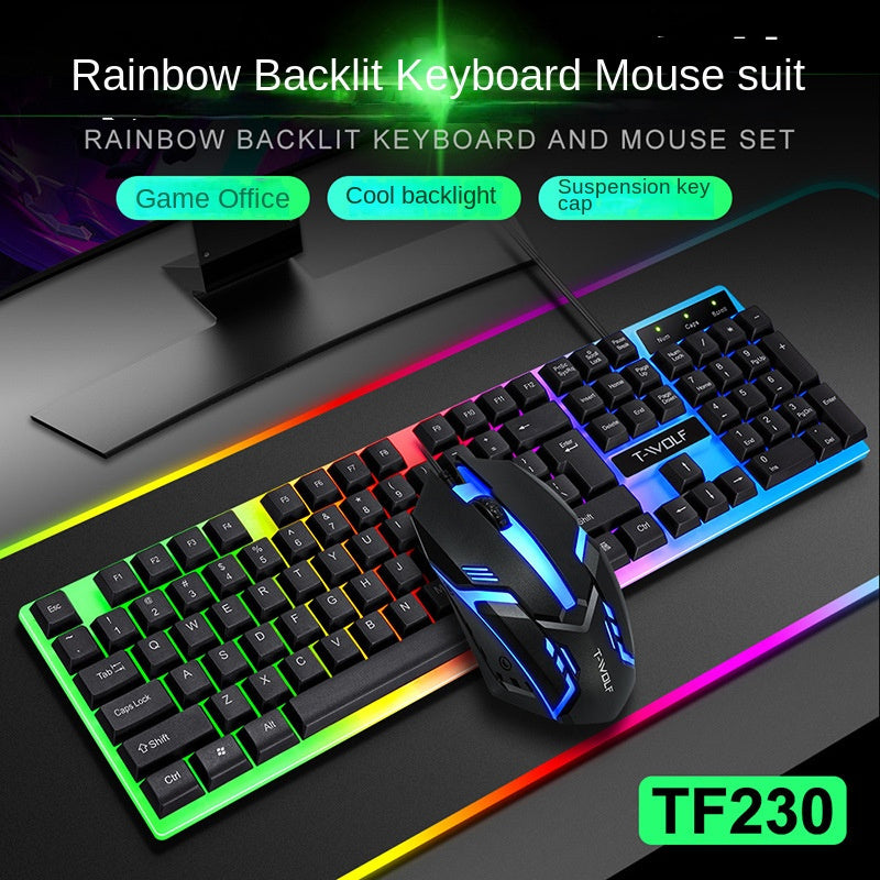 T-WOLF TF230 illuminated keyboard and mouse set for gaming and office use