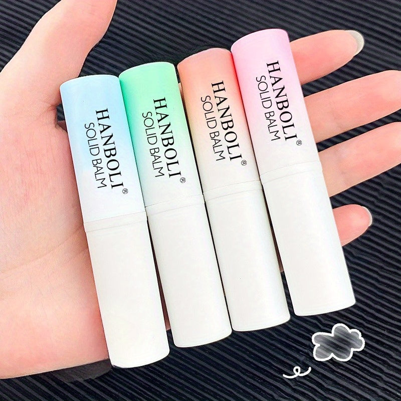 4-piece set of solid perfume sticks with cedar scent, long-lasting fragrance, natural ingredients such as plant-based squalane, and no parabens.