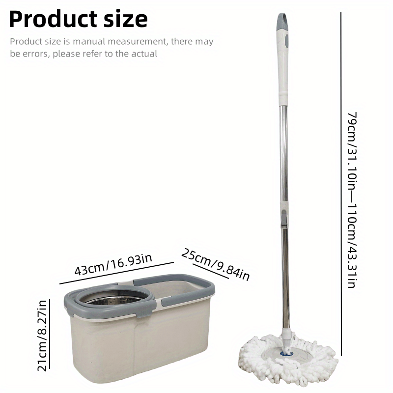 Introducing the 1 Set Double Drive Rotating Mop and Bucket Suit, perfect for efficient water absorption and dust removal in your living room or toilet. This durable plastic mop features a stainless steel handle, 360 ° rotating head, and does not require