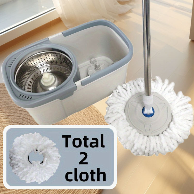 Introducing the 1 Set Double Drive Rotating Mop and Bucket Suit, perfect for efficient water absorption and dust removal in your living room or toilet. This durable plastic mop features a stainless steel handle, 360 ° rotating head, and does not require