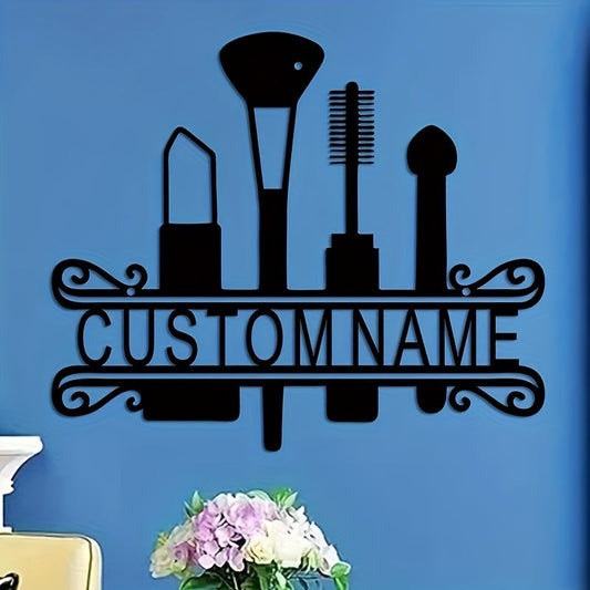 Custom Vintage Makeup Design Metal Door Hanger for Vanity & Beauty Professionals – Personalized Wall Decor with Custom Text – Ideal for Ages 14 and Up