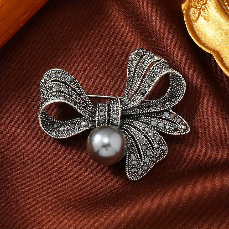 Elegant Crystal Bow Brooch Pin - Glamorous Rhinestone Ribbon Bowtie Badge for Women and Men, Perfect for Parties and Special Occasions