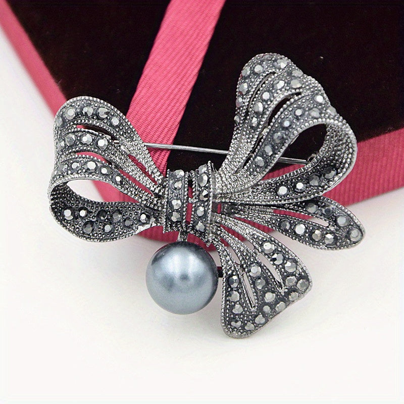 Elegant Crystal Bow Brooch Pin - Glamorous Rhinestone Ribbon Bowtie Badge for Women and Men, Perfect for Parties and Special Occasions