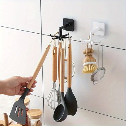 Expandable Kitchen Pot Rack with 360-Degree Rotating Hook, No-Drill Wall Hanging Shelf, Round Plastic Ceiling Mounted Storage Organizer for Cookware and Utensils - 1 Piece