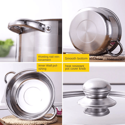 Set of 5 Stainless Steel Cookware - Strong Kitchen Pots with Covers, Shiny Interior, Securely Attached Handles & Heat-Proof Knobs