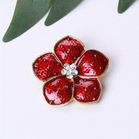 Vintage Enamel Poppy Flower Brooch by SKEDS: Elegant Floral Lapel Pin with Sparkling Accents, Timeless Jewelry for Men and Women