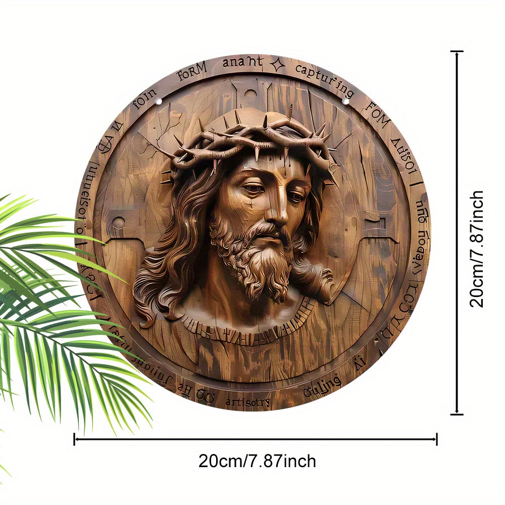 Wooden Jesus Christ Wall Hanging Sign - Deep Brown Religious Art for Christmas, Garden, Porch, and Home Decor - Round Wooden Plaque measuring 19.99 cm - $19.99