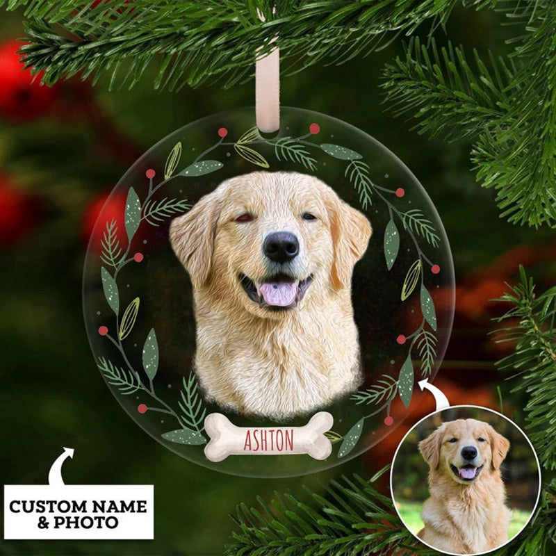 Customize your furry friend with a Personalized Dog Ornament. This Custom Pet Christmas Ornament features your pet's photo, making it a memorable Holiday Gift for Halloween, Christmas, or any special occasion like a Birthday or Family gathering.