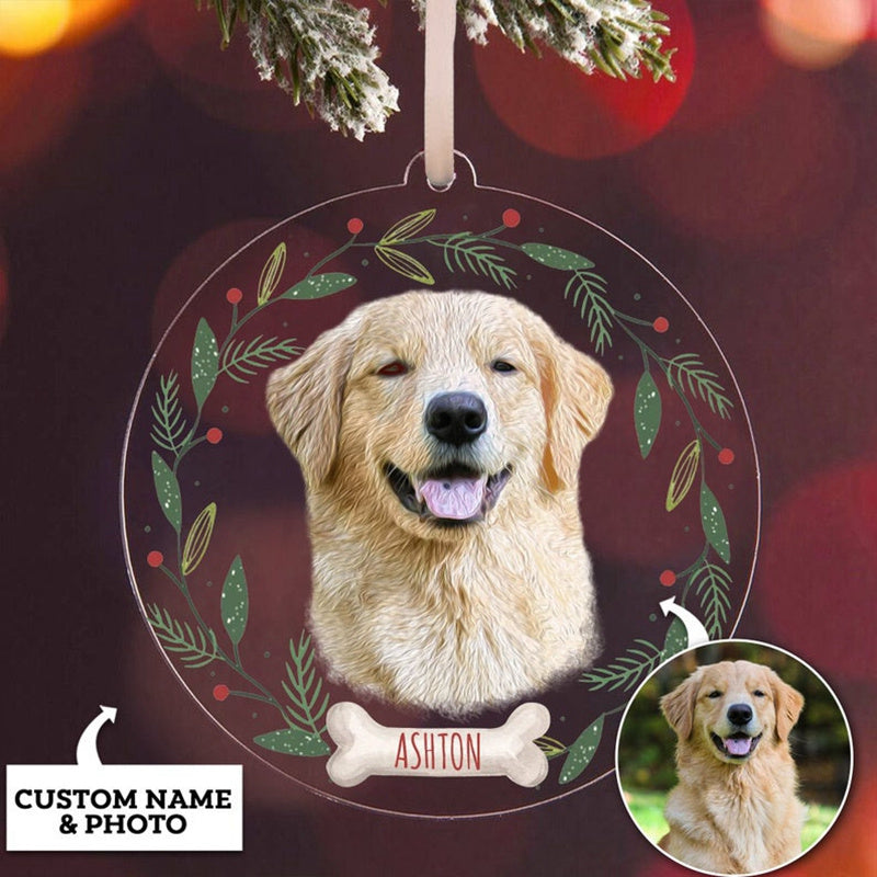 Customize your furry friend with a Personalized Dog Ornament. This Custom Pet Christmas Ornament features your pet's photo, making it a memorable Holiday Gift for Halloween, Christmas, or any special occasion like a Birthday or Family gathering.