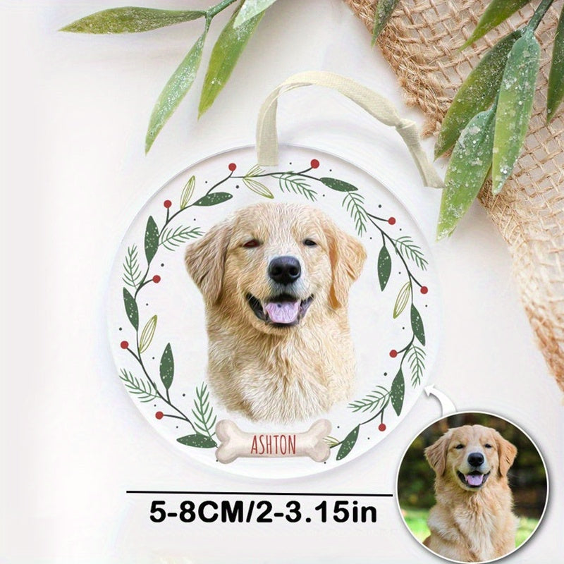 Customize your furry friend with a Personalized Dog Ornament. This Custom Pet Christmas Ornament features your pet's photo, making it a memorable Holiday Gift for Halloween, Christmas, or any special occasion like a Birthday or Family gathering.