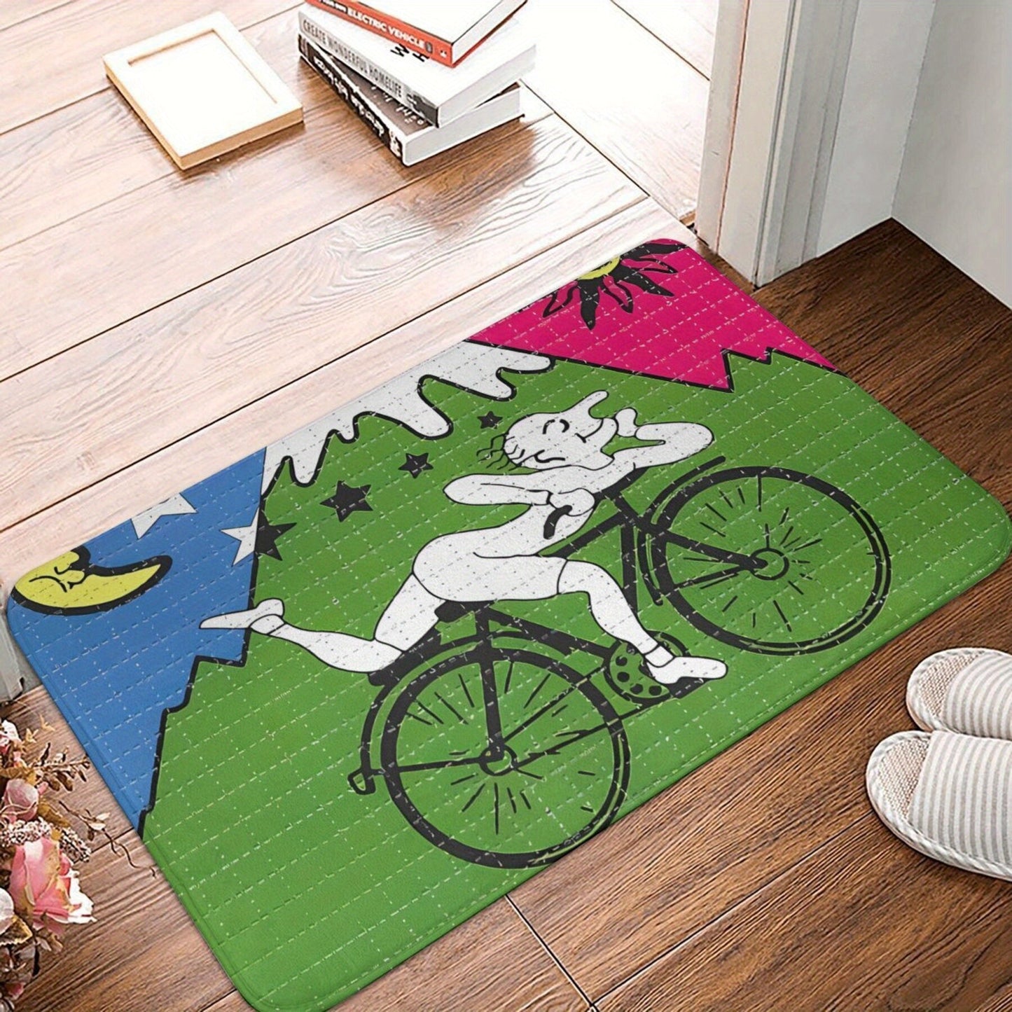 Inspired by LSD, Albert Hofmann designed this non-slip doormat in 1943. Ideal for kitchen, hallway, and bedroom decor, this machine washable polyester rug is a perfect addition to any home.