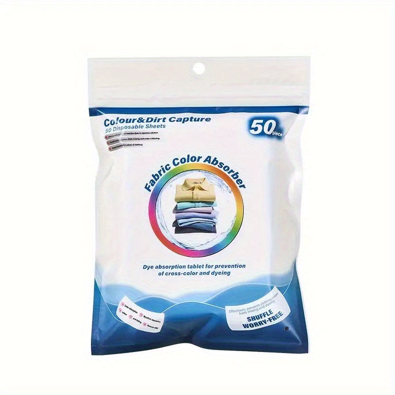 Color Catcher laundry sheets, 50-pack, non-woven fabric, prevents fading, brightens clothes, safe for mixed washes.