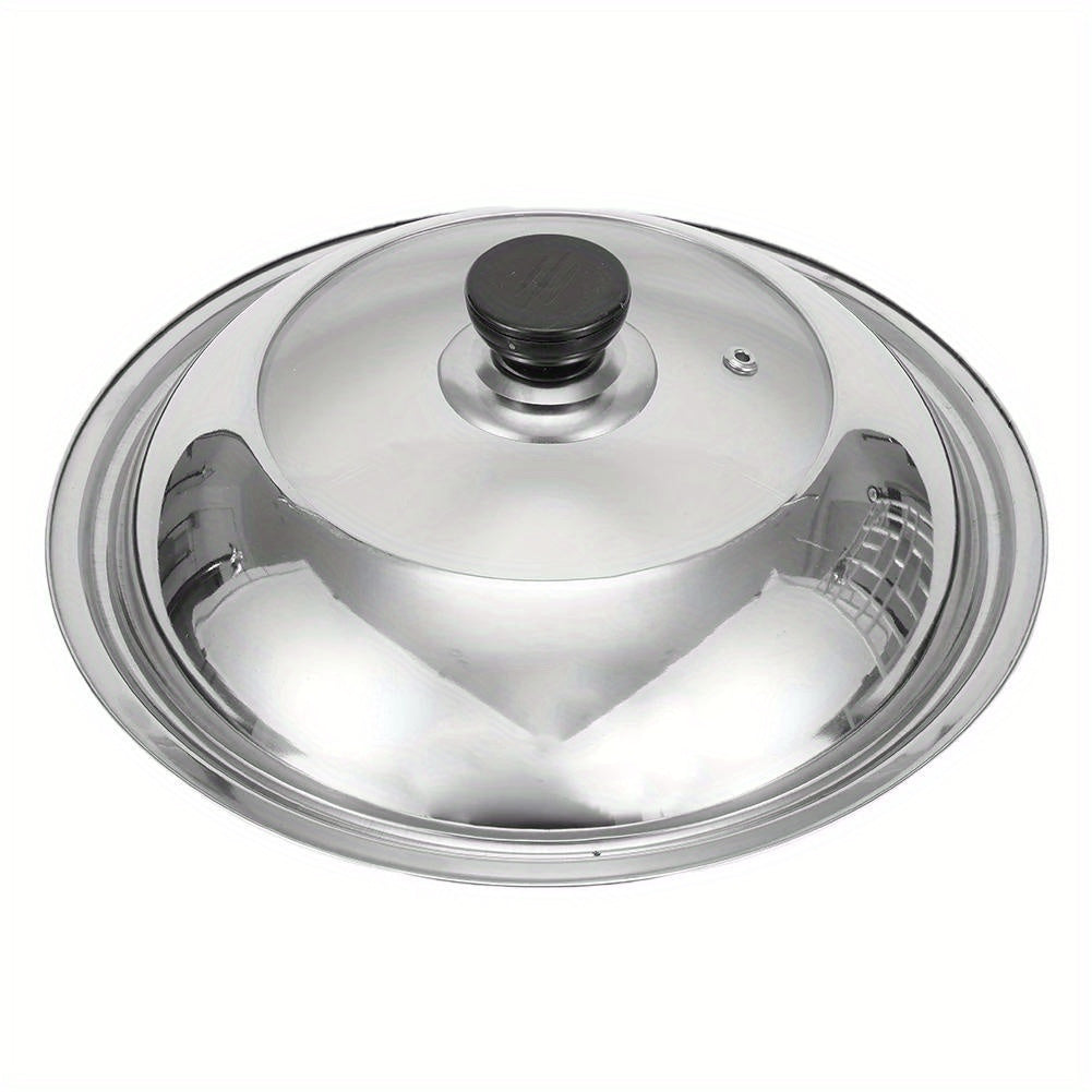 Stainless Steel Pot Lid with Glass Window - Fits Universally on Woks and Pots, Features Knob & Steam Vent, Ideal Kitchen Accessory Replacement