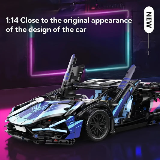 1:14 Scale Cyberpunk High-Tech Racing Car Building Blocks Toy, ABS Material, Mixed Colors, Easy Assembly, Great for Collectors and Gifts