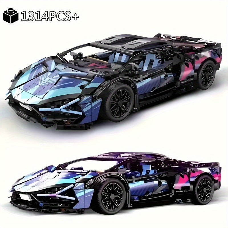 1:14 Scale Cyberpunk High-Tech Racing Car Building Blocks Toy, ABS Material, Mixed Colors, Easy Assembly, Great for Collectors and Gifts