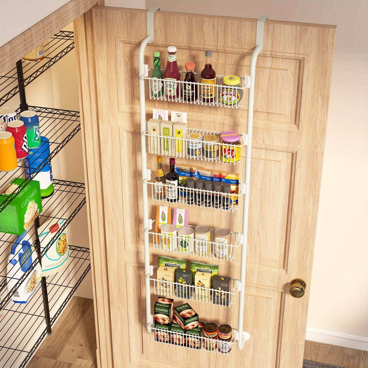 Sturdy 6-Tier Over-the-Door Pantry Organizer with Baskets - Durable Metal Storage for Kitchen, Spice Rack & Beyond