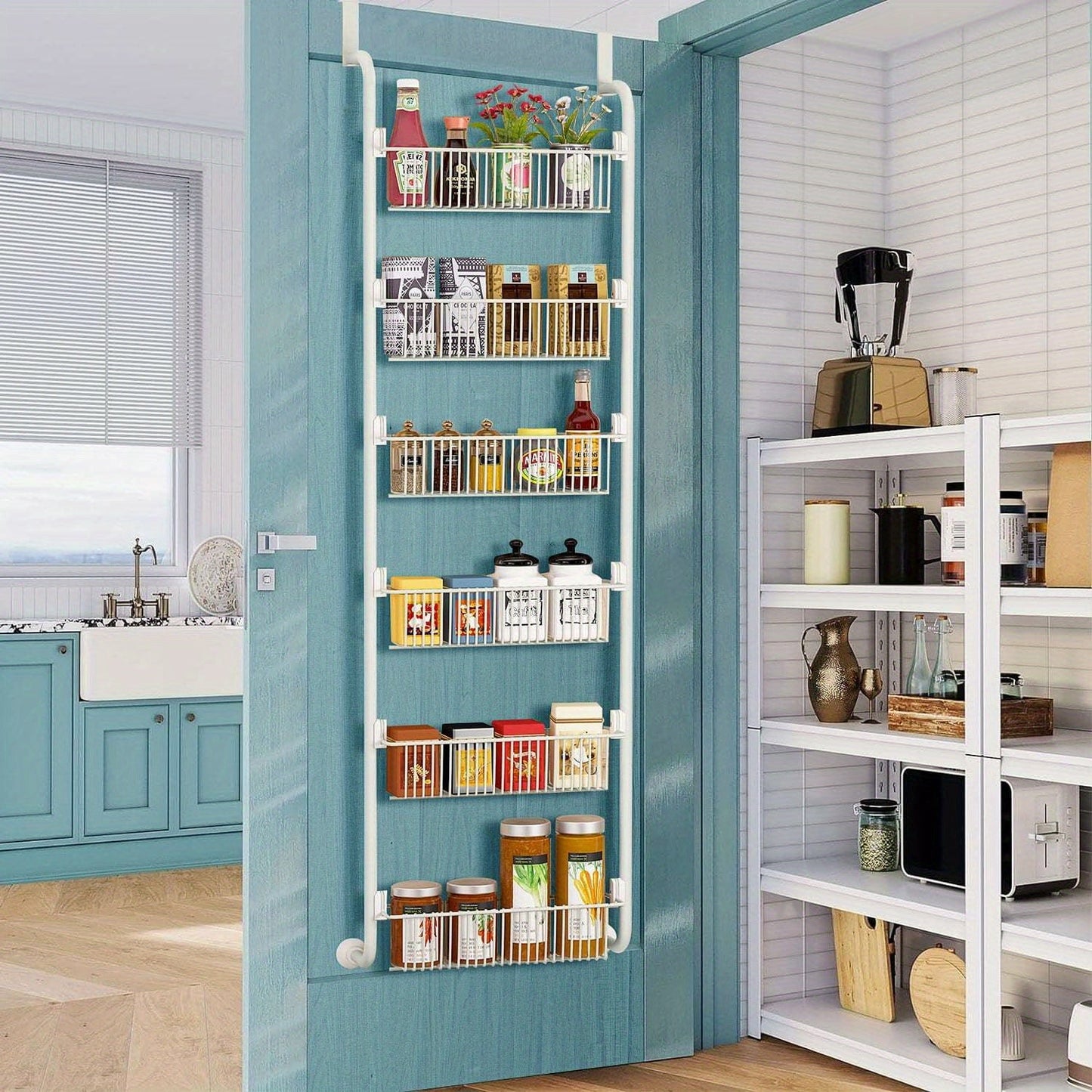 Sturdy 6-Tier Over-the-Door Pantry Organizer with Baskets - Durable Metal Storage for Kitchen, Spice Rack & Beyond