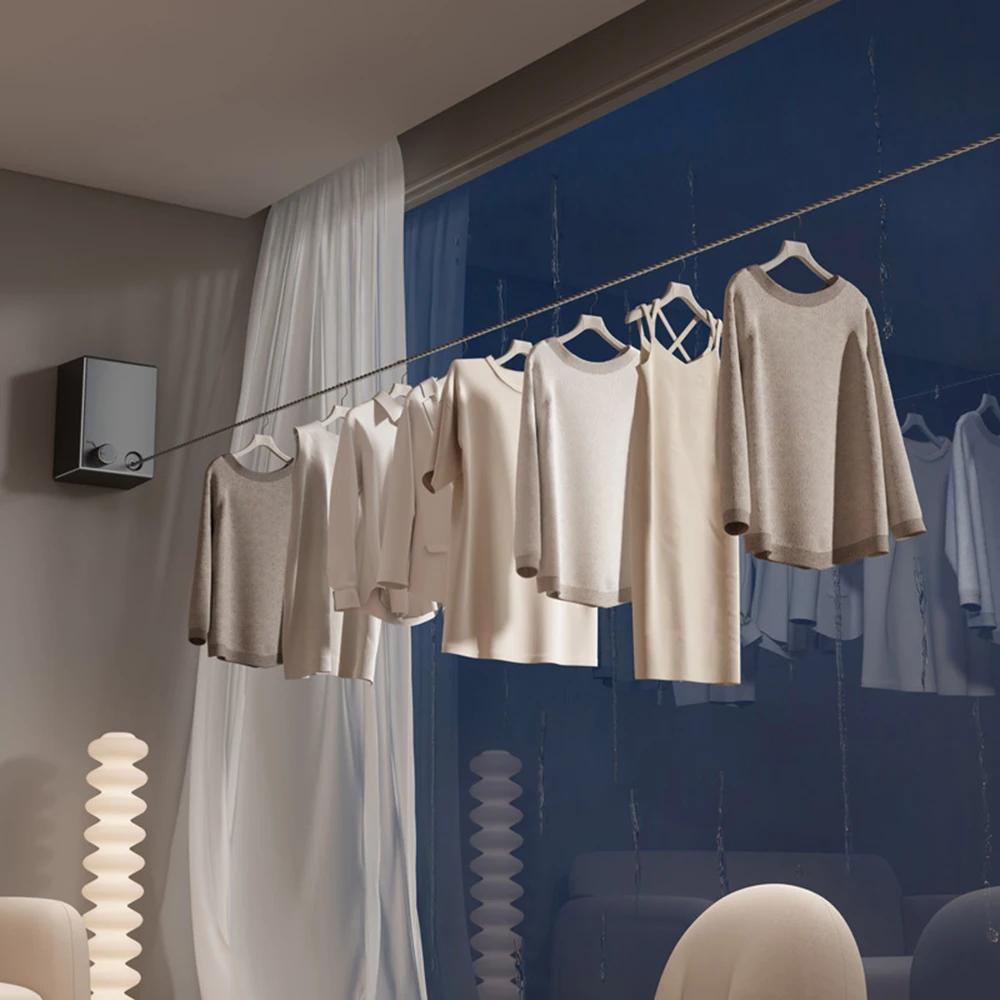 Retractable Clothesline: A Convenient Space-Saving Solution for Laundry Organization. Made with Stainless Steel String, Wall-Mounted and Invisible When Not in Use. Perfect for Small Spaces and Easy to Operate Manually. Ideal for Laundry Storage and