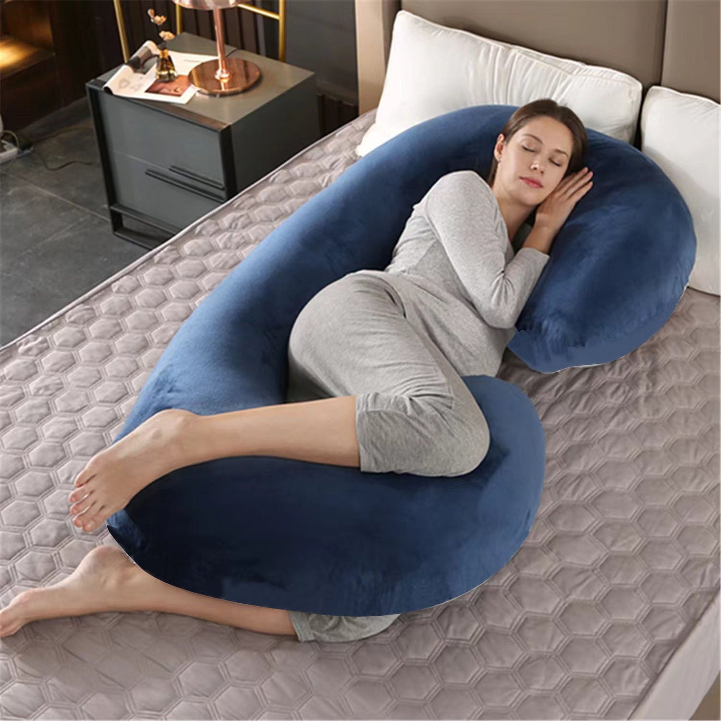 Keep cool and cozy with our Ultra-Soft C-Shaped Maternity Pillow, featuring a cooling Crystal Velvet cover that is detachable and washable. This pillow provides full body support for a comfortable sleep during pregnancy, making it the perfect gift for