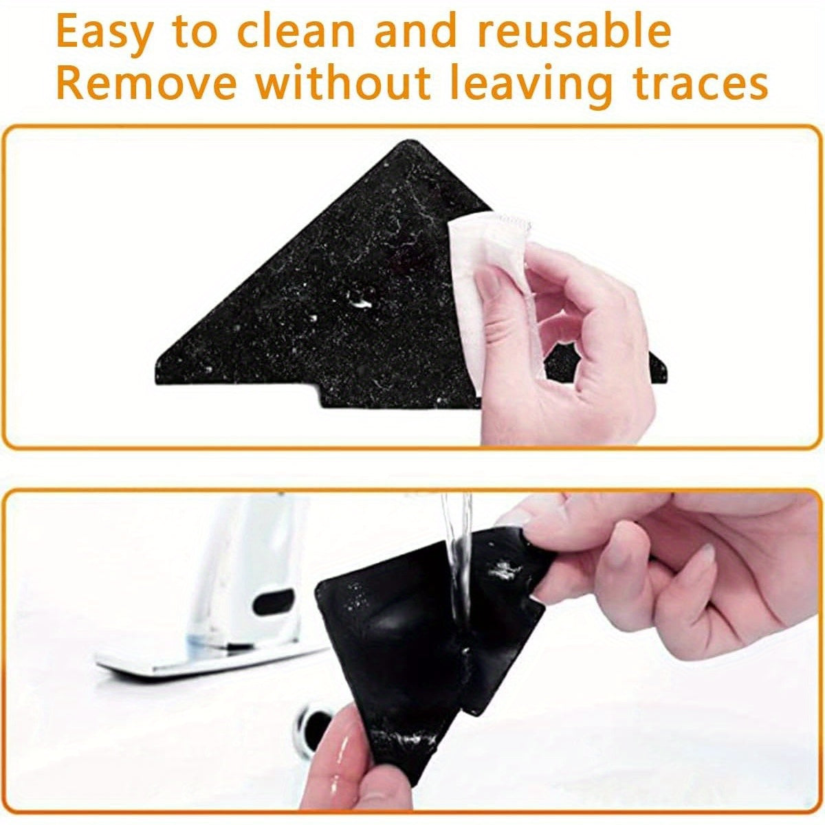 Four non-slip pads in a pack, featuring white and black triangle and cloud shapes. Made of PC material with magic tape fixing for secure placement. Ideal for protecting carpets and rugs while adding a decorative touch to any home or bedroom.